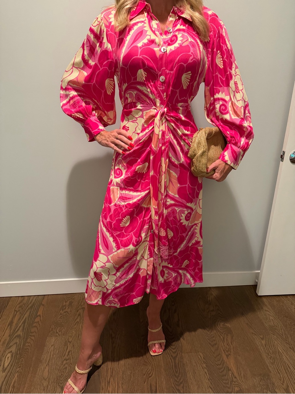 FARM Rio Pink & Cream Printed Tie-Waist Midi Dress